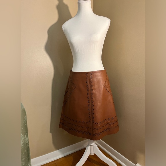 White House Black Market Dresses & Skirts - White House Black Market Leather Skirt Size‎ 4 Laser Cut Artisan Boho Western
